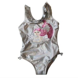 Flapadoodles Silver Mermaid Swimsuit with‎ Pink Accents Size 6